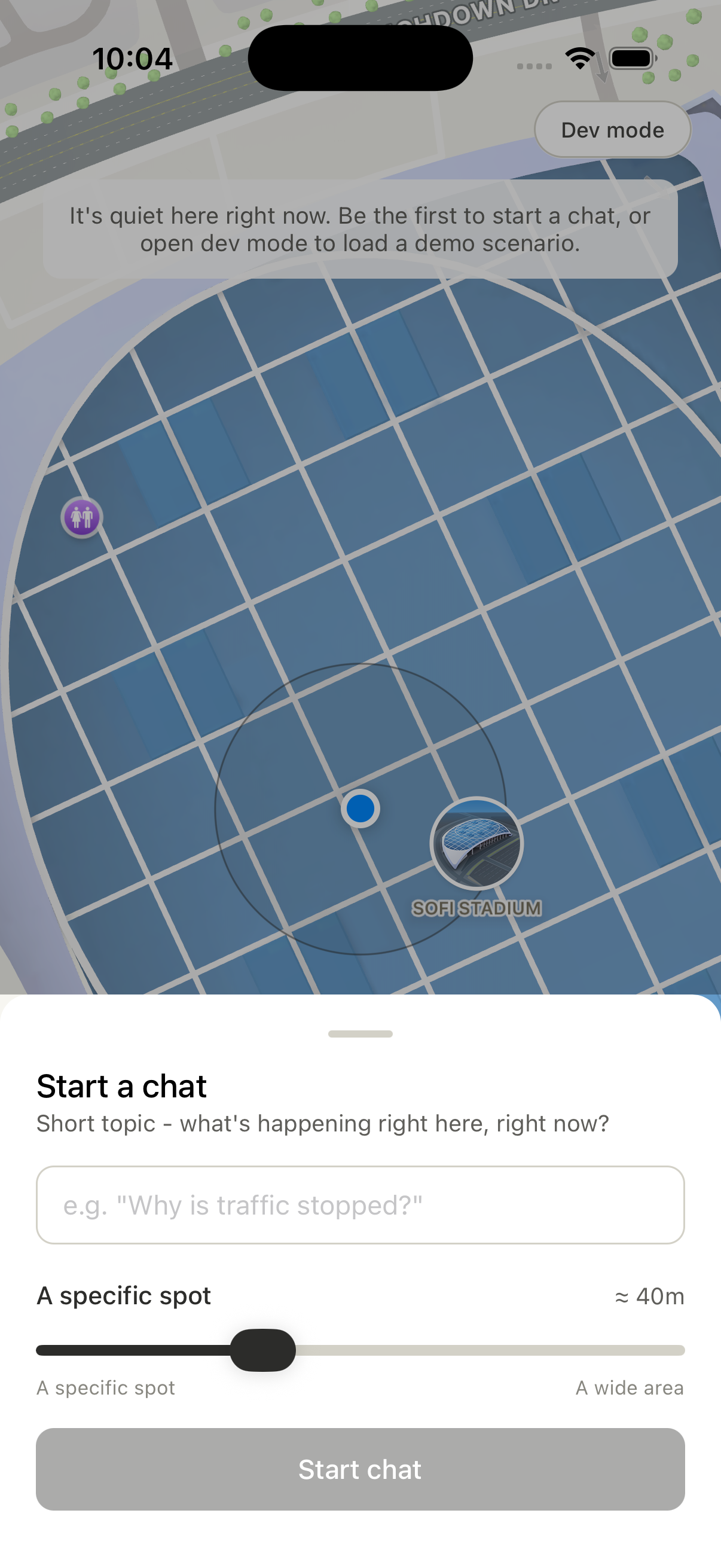 Create chat sheet showing the radius slider and live radius preview